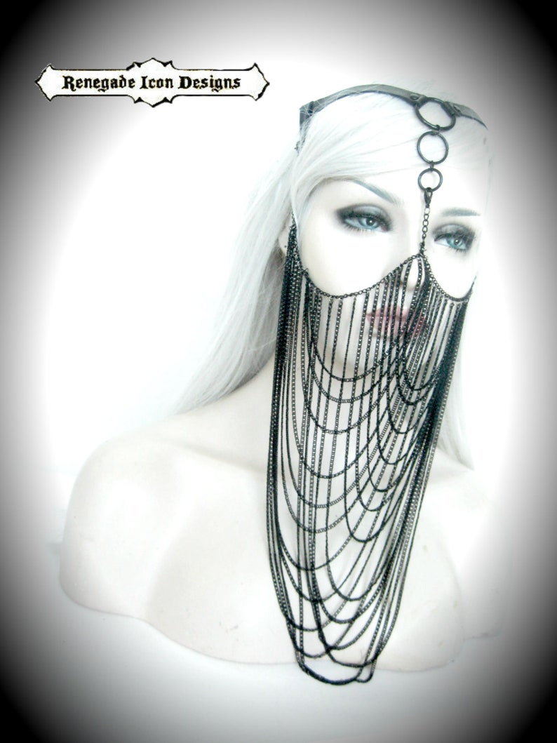 Unisex Leather Chain Veil Exotic Face Jewerlychain Veilface Etsy