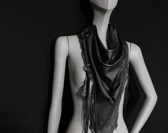 Distressed Leather Scarf Cowl, Unisex, Avant Garde, Dystopian,Dark fashion, Cyber, Nomad, Desert Punk, Ex Long by Renegade icon designs