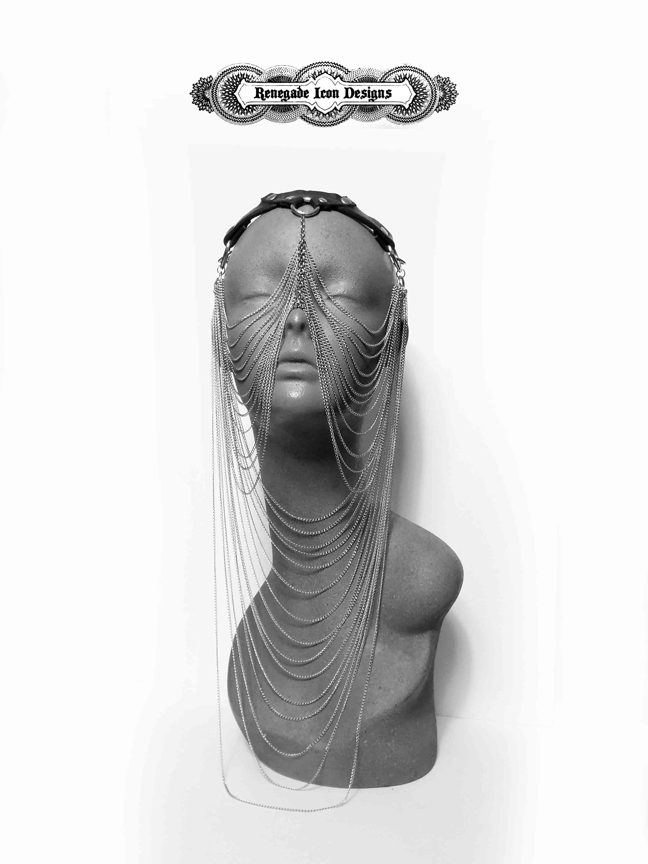 Leather Face Chain Unisex, Face Veil Exotic Face Jewelry, Chain Veil ...