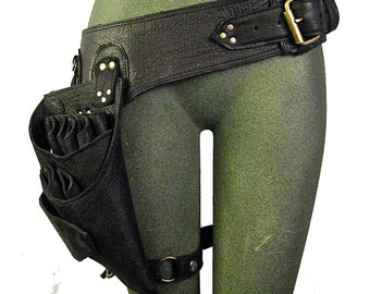 Stylist, shears holster belt with leg strap, quality, black leather, MADE TO ORDER: Renegade Icon Designs