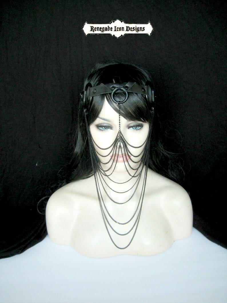 Chain Veil face jewelry Leather chain Veil Headpiece Exotic Etsy