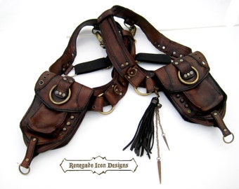 Leather Holster bag, shoulder holster, festival bag, burning man, desert punk, Utility, Unisex, MADE TO ORDER: Renegade Icon Designs