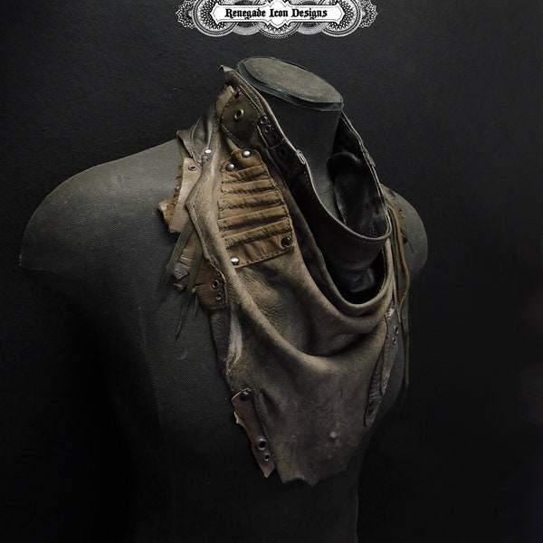 Leather scarf cowl, Distressed, unisex, Rugged Leather,  Unique by Renegade icon designs