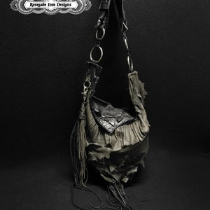 Distressed Leather Bag Purse, Slouchy adventure bag,Extraterrestrial hobo bag,Bohemian Witchy Goth Dark ,Experimental Design: Renegade Icon