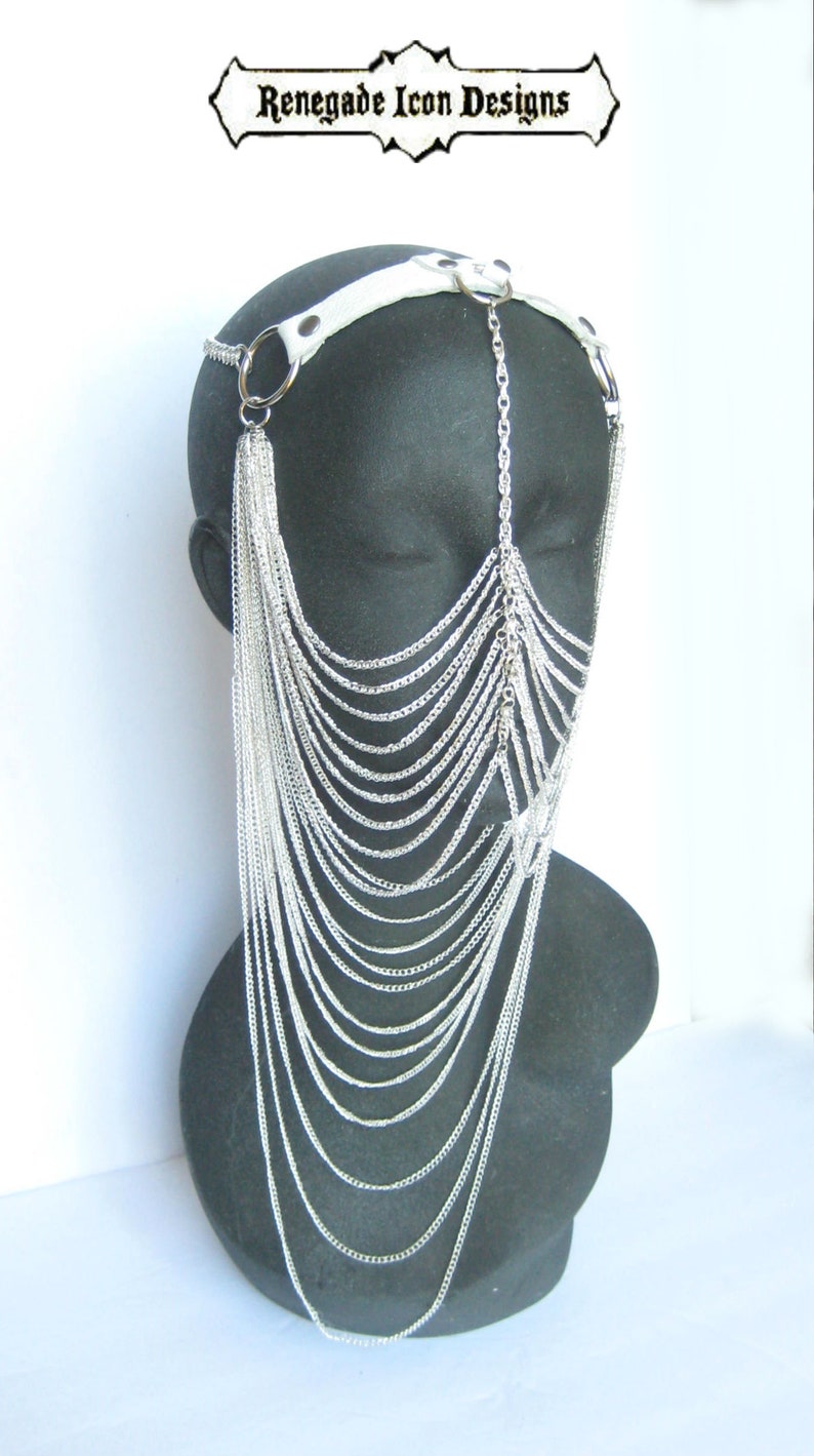 Leather face chain Face veil Exotic face jewelry Chain Veil Etsy