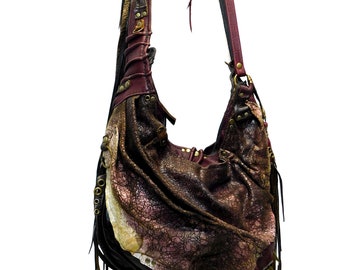 Borsa Slouchy Adventure, Viking Barbarian Chic, Raw Edge, Boho Witchy, Gypsypunk, Savage Leather, Borsa in pelle stracciata