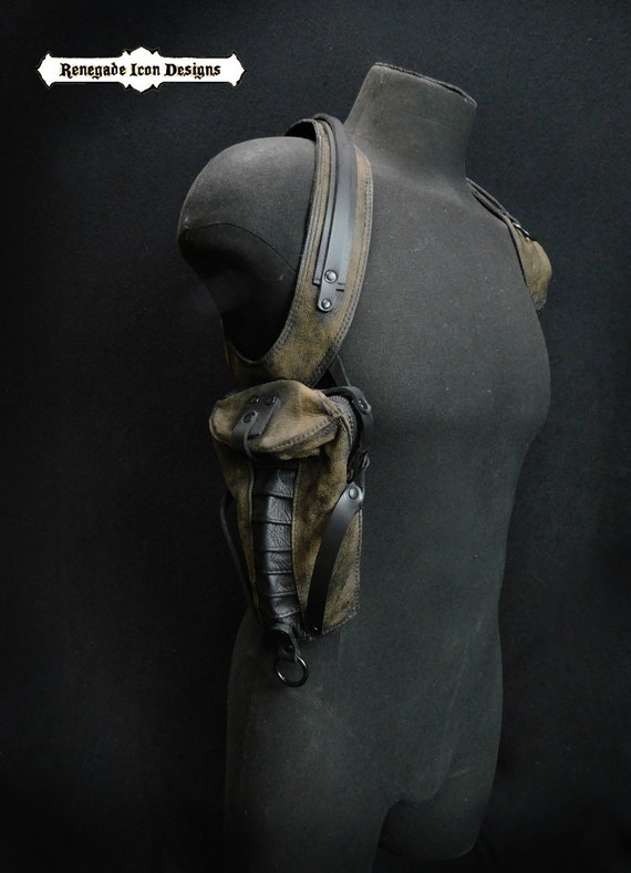 Unique Leather Shoulder Holster Bag single, Festival bag, Burning man,Desert punk, Utility, Unisex, MADE TO ORDER by RenegadeIcon Designs