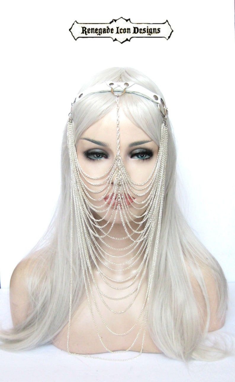 Leather face chain Face veil Exotic face jewelry Chain Veil Etsy