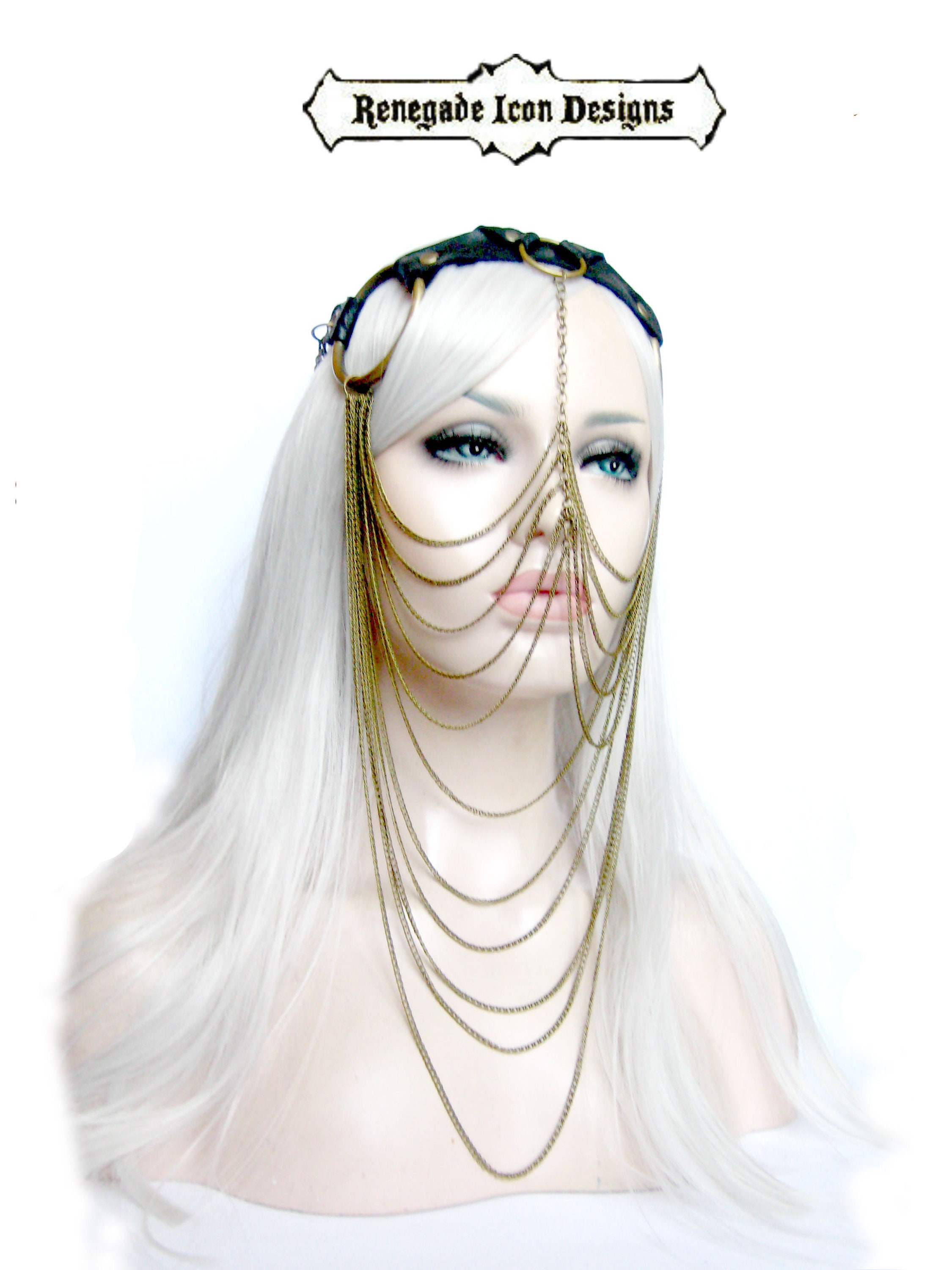 Chain Veil face jewelry Leather chain Veil Headpiece Exotic Etsy