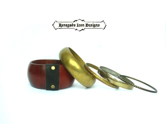 Vintage Bangle stack, Vintage Brass bangles, Gyps… - image 1