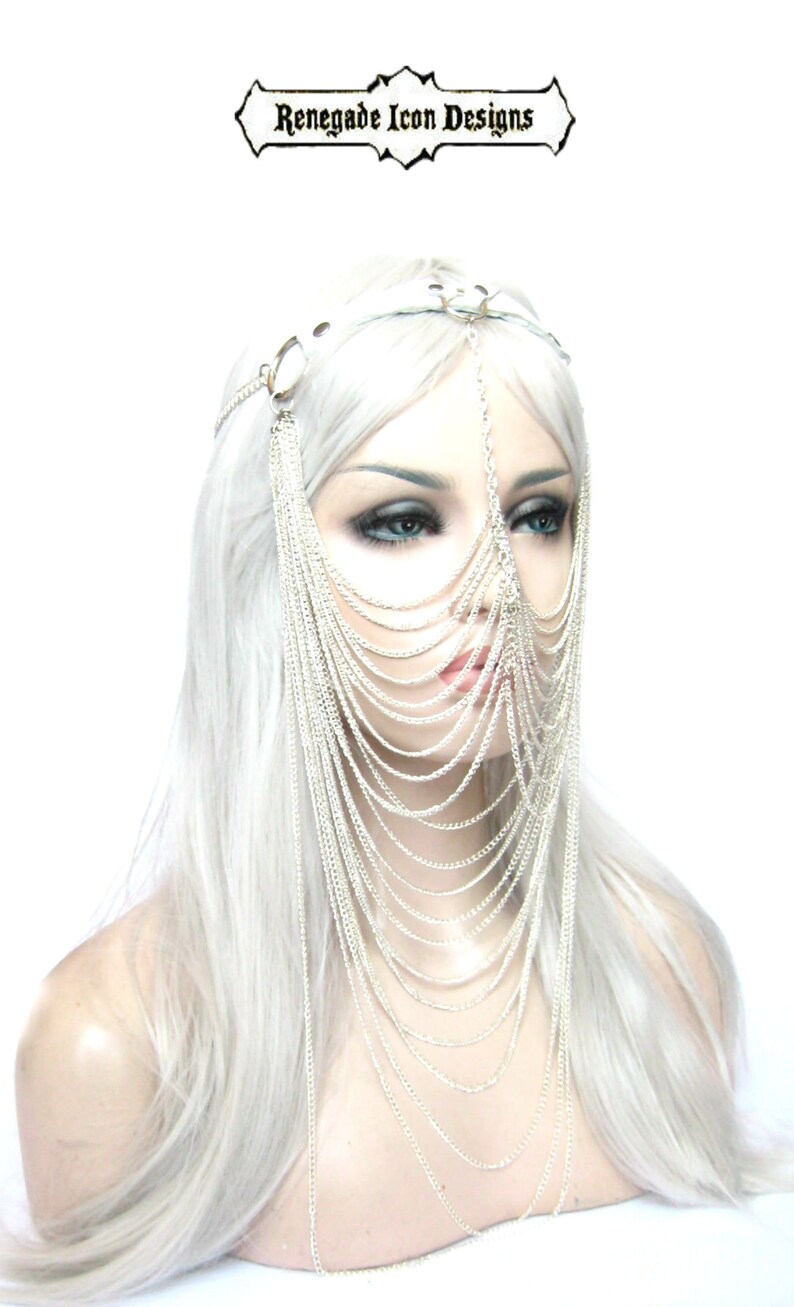 Leather face chain Face veil Exotic face jewelry Chain Veil Etsy