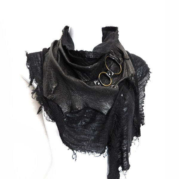 Distressed Leather scarf cowl, unisex, Rugged Leather, Dystopian,Dark fashion, Cyber Nomad, Desert punk,MADE TO ORDER: Renegade icon designs