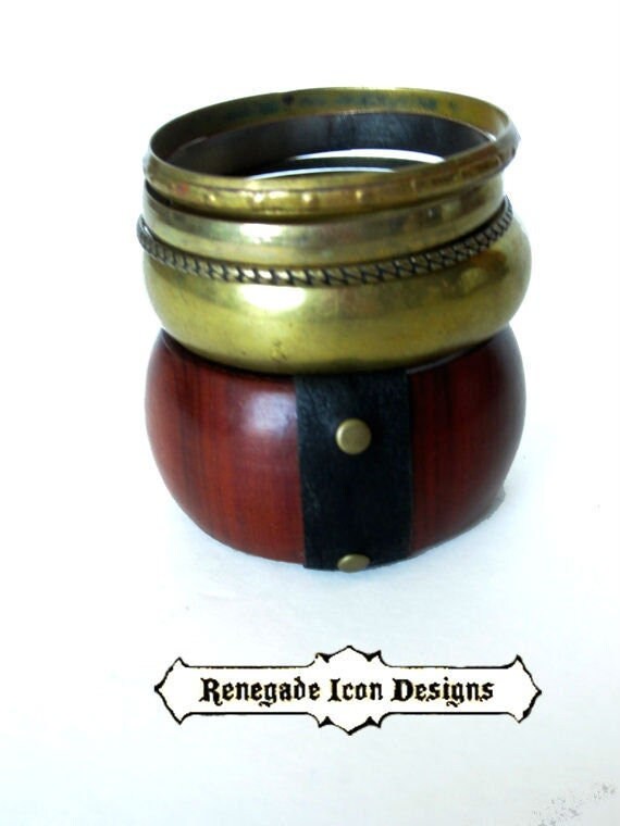 Vintage Bangle stack, Vintage Brass bangles, Gyps… - image 2