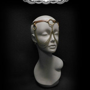 Unisex Face Jewelry, Brown leather face chain, Leather face harness, Exotic face jewelry by Renegade Icon designs image 2