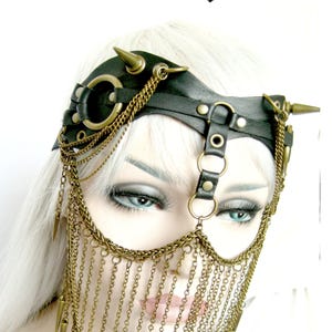 Unisex Leather Face Chain, Spike veiled Headpiece, Unisex Face jewelry, Leather face harness, Versatile, fantasy, larp by RenegadeIcon