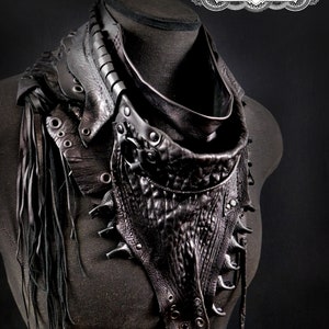 Black Leather scarf cowl, unisex, Rugged Leather, Dystopian, Wasteland, Cyber, Nomad, Desert Punk, Dark Fashion by Renegade icon designs