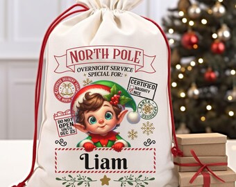Personalised Santa Sack Elf Christmas Sack Customized Santa Sack North Pole Sack Gift Personalized Christmas Santa Sacks