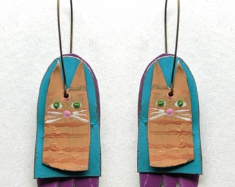 Orange kitty earrings