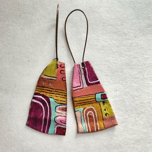 Abstract Autumn painted tin earrings image 2