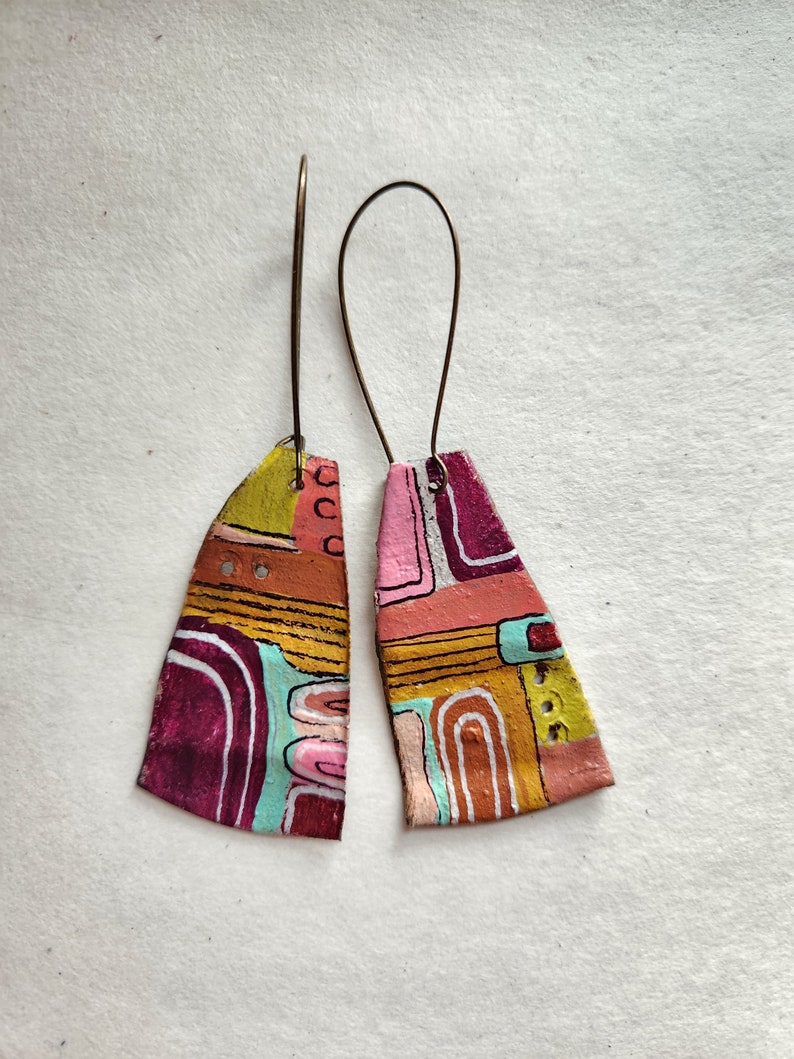 Abstract Autumn painted tin earrings image 2