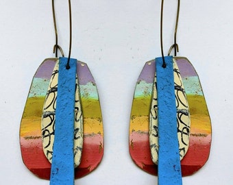 Earthy tones Rainbow inspired painted tin earrings