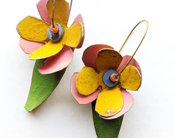 Spring Bloom Earrings with leaf