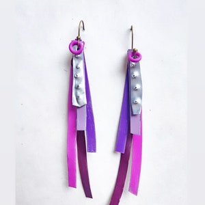 Reclaimed tin ribbon earrings in purples