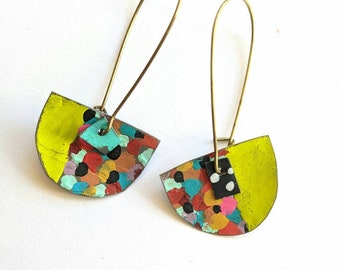 Confetti earrings with lime chartreuse green