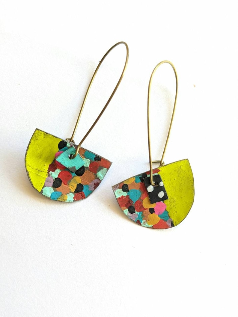 Confetti earrings with lime chartreuse green image 1