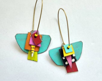 Summertime painted reclaimed tin earrings