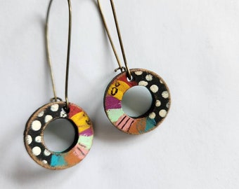 Painted wood hoop earrings