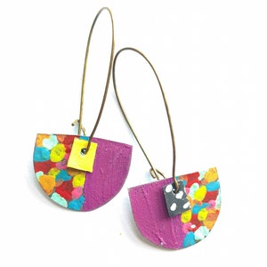 Reclaimed tin confetti earrings in neon purple