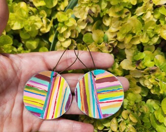 Summertime stripes painted reclaimed tin earrings