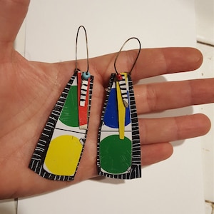 Twister inspired earrings with vintage and painted reclaimed tin