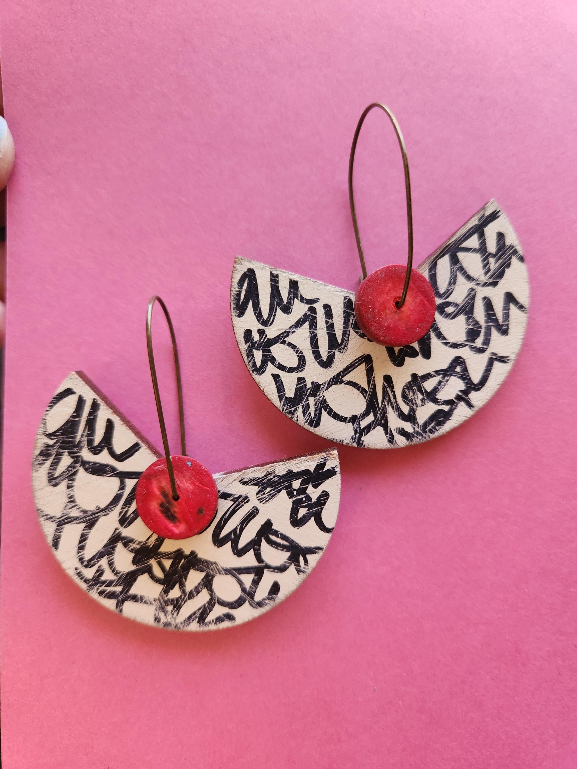 Boucles D'oreille Clips En Bois Peint - Modèle 1745 - Neuf