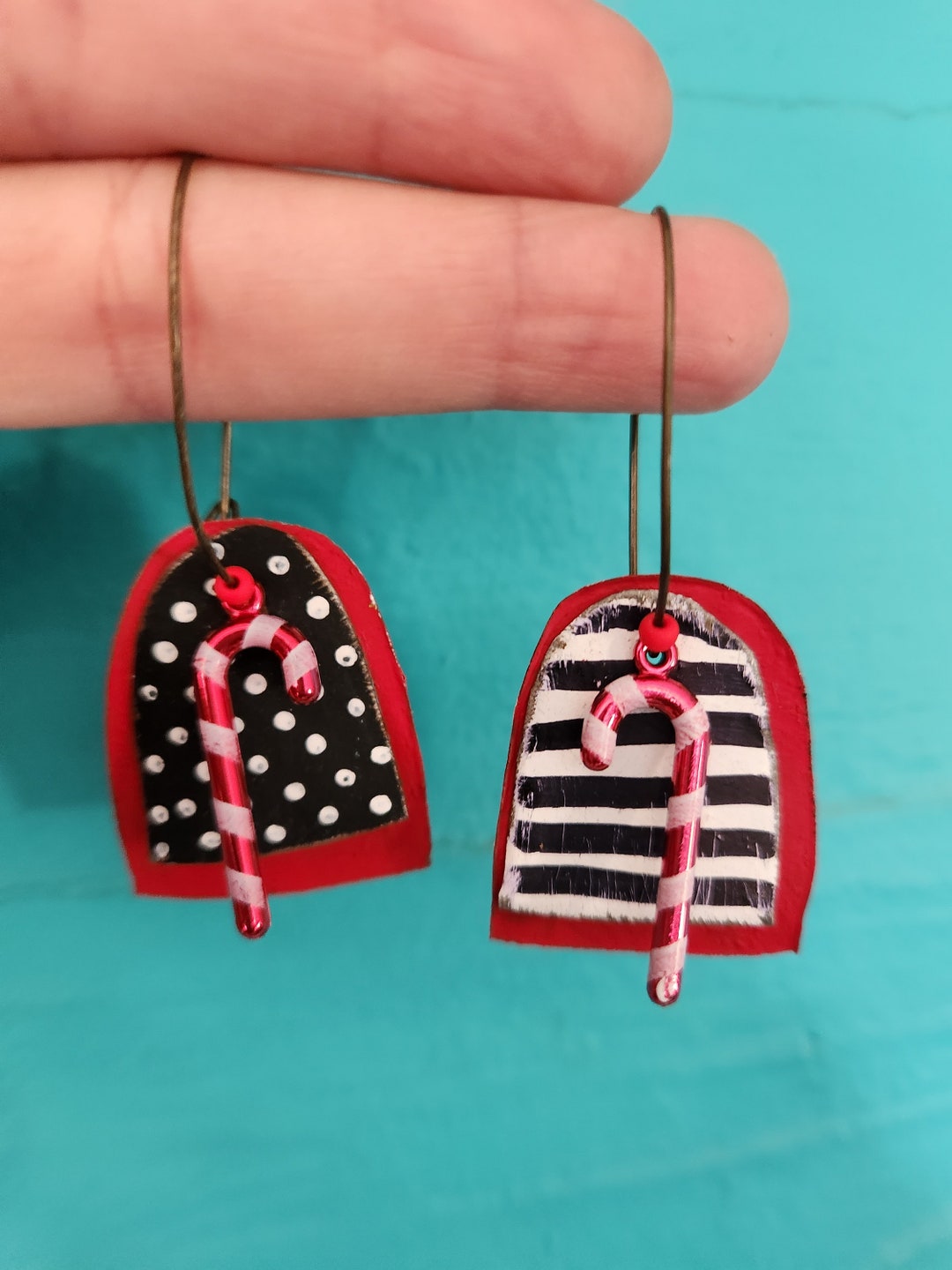 Candy Cane Earrings With Painted Tin - Etsy