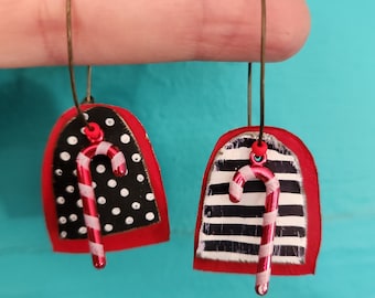 Candy cane earrings with painted tin