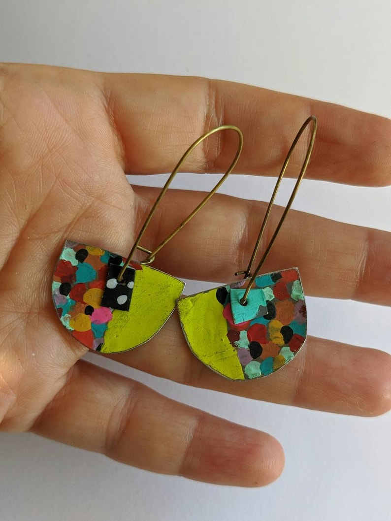 Confetti earrings with lime chartreuse green image 3