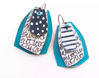 Fabulous fun turquoise earrings with black and white