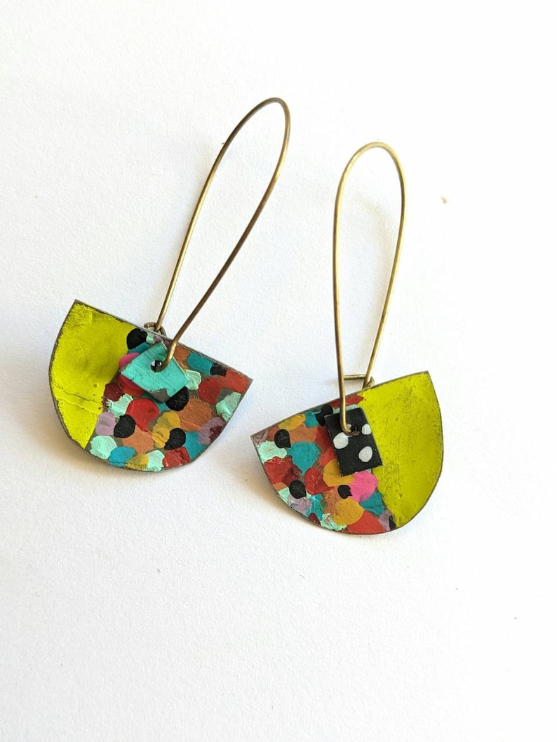 Confetti earrings with lime chartreuse green image 2