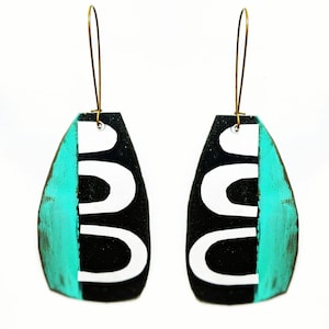 Big mod graphic reclaimed tin and paper earrings