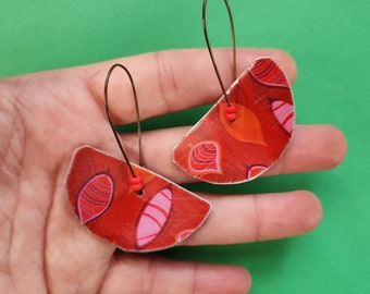 Holiday ornament red tin earrings