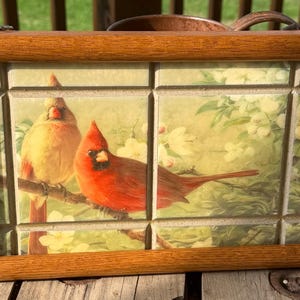 Vintage Cardinal Ceramic Tile Wall Art – Oak Framed Bird Decor, Cottage Core Hanging