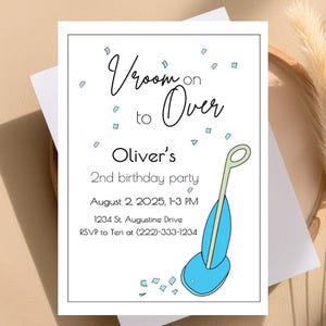 Vacuum birthday invitation, Editable birthday party invitation, vroom over, cleaning birthday, cleaning supplies