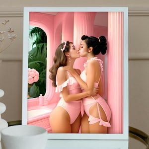 Vintage Lesbian Wall Art, Retro Lesbian Art Print, Lesbian Kiss Wall Art, Vintage Lesbian Poster, Printable Art