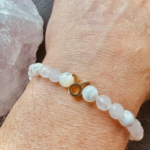 Zodiac bracelet &quot;Taurus&quot; rose quartz (6 mm faceted) and mother of pearl (6 mm) 17 cm -17.5 cm