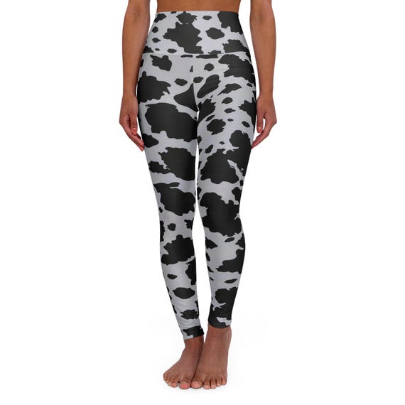 Cow Print Yoga Leggings, High Waisted Workout Pants, Farm Animal Activewear, Moo Pattern Tights, Got Milk Exercise Leggings