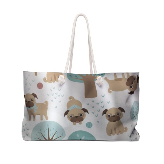 Cute Pug Pattern Weekender Bag | Pug Tote, Dog Travel Bag