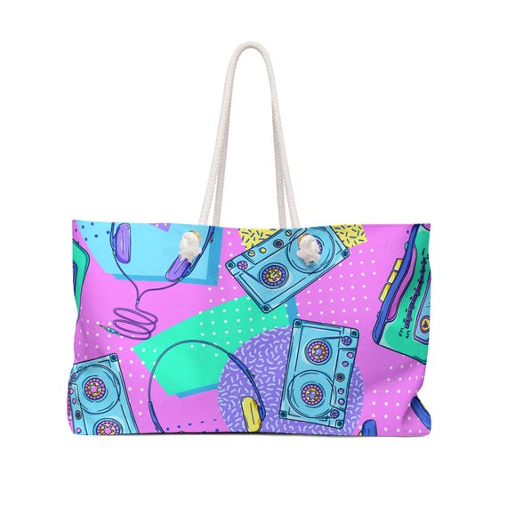 80s Retro Throwback Weekender Bag | Vintage Neon Stripes, Retro Travel Bag