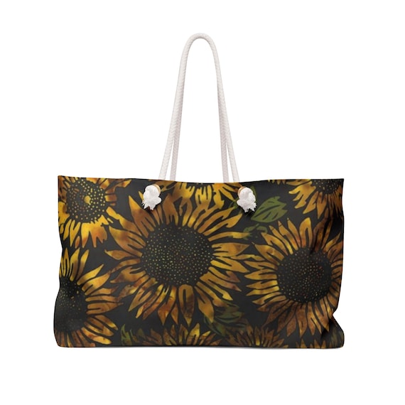 Sunflower Pattern Weekender Bag | Fall Floral Tote, Large Travel Bag